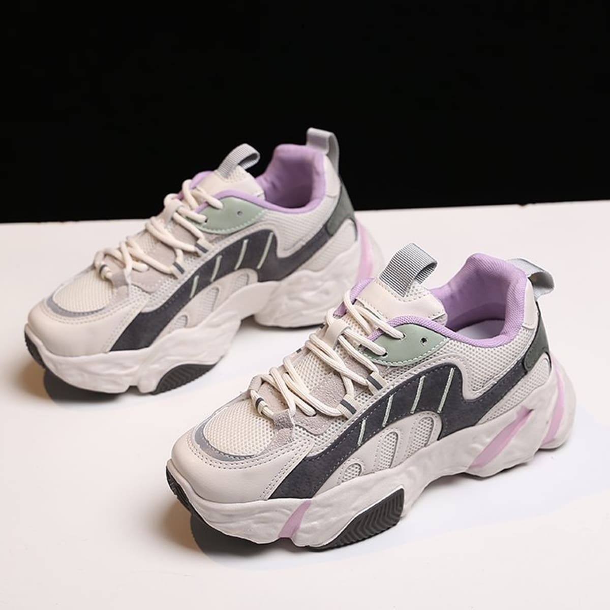 

Colorblock Lace-up Chunky Sneakers, Multicolor