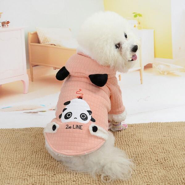 

1pc Cartoon Graphic Dog Hooded Warm Coat, Pink