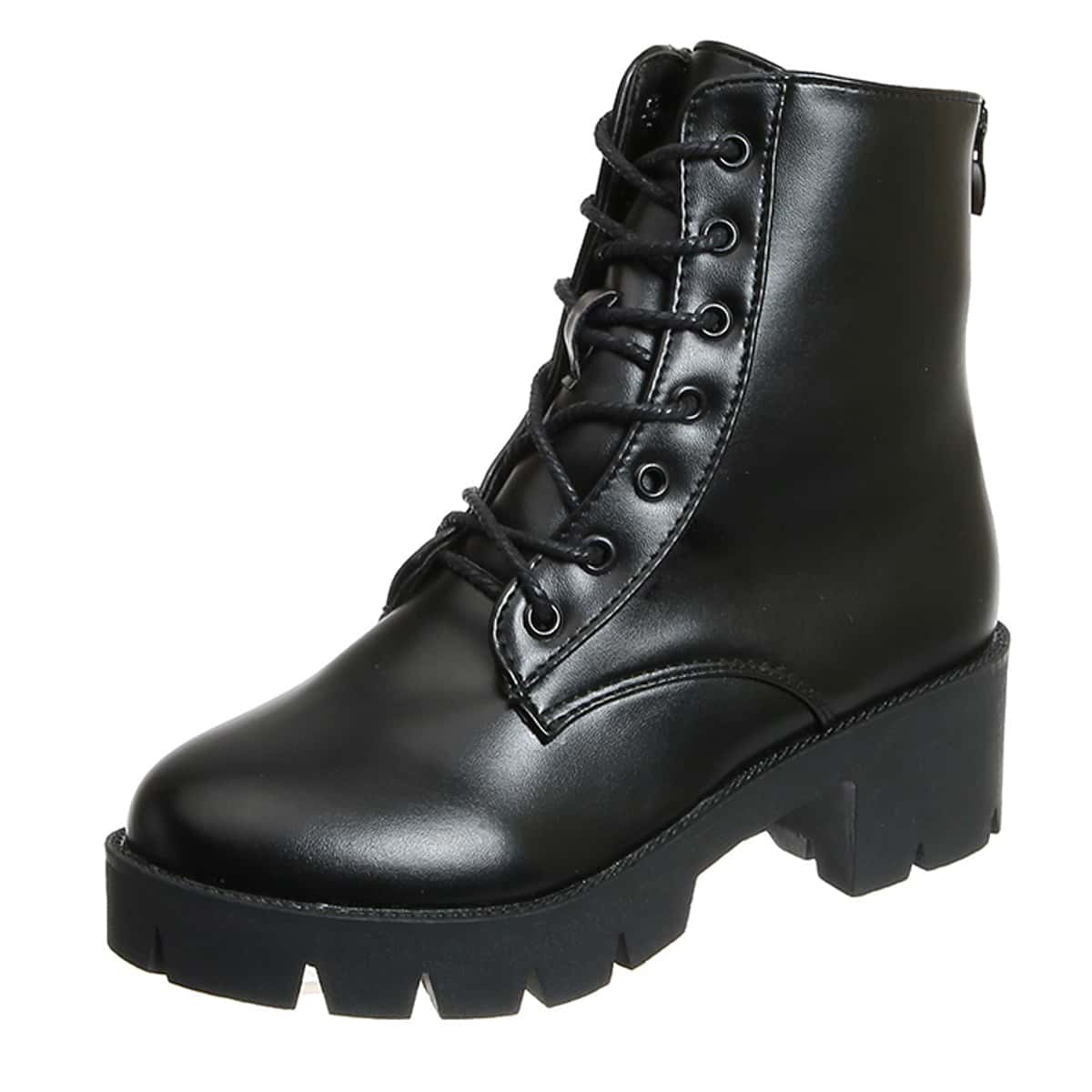 

Lace-up Chunky Heeled Combat Boots, Black
