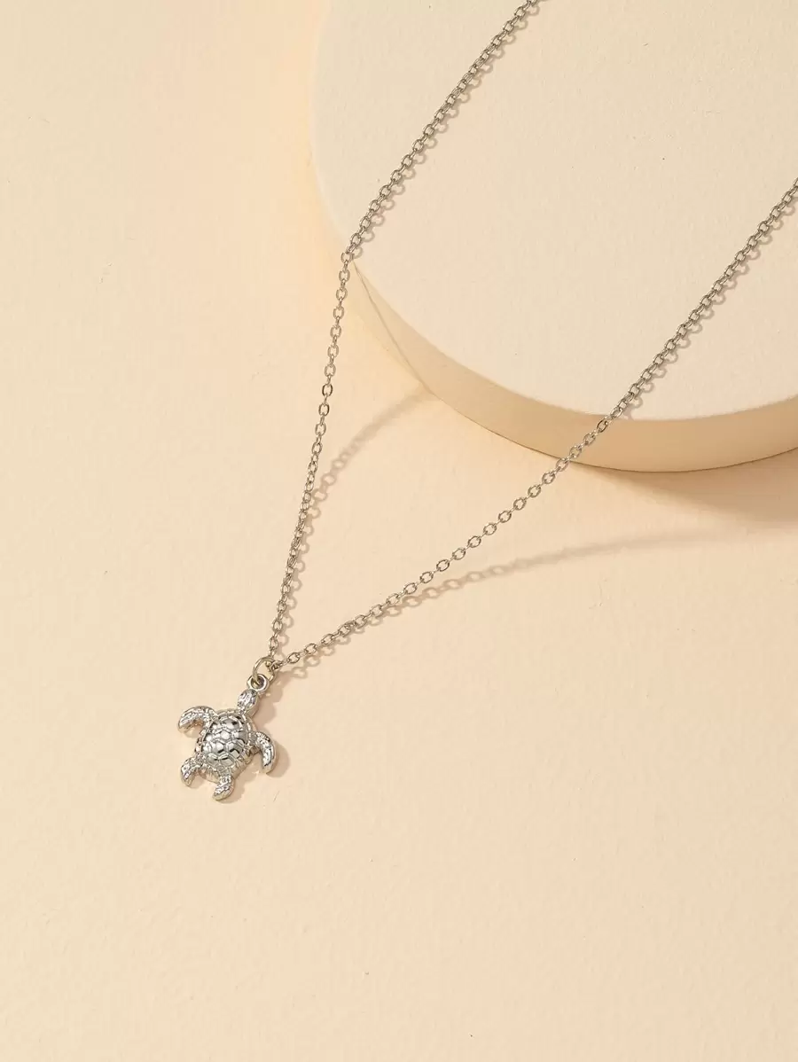 Sea Turtle Charm Necklace - Silver - View 1