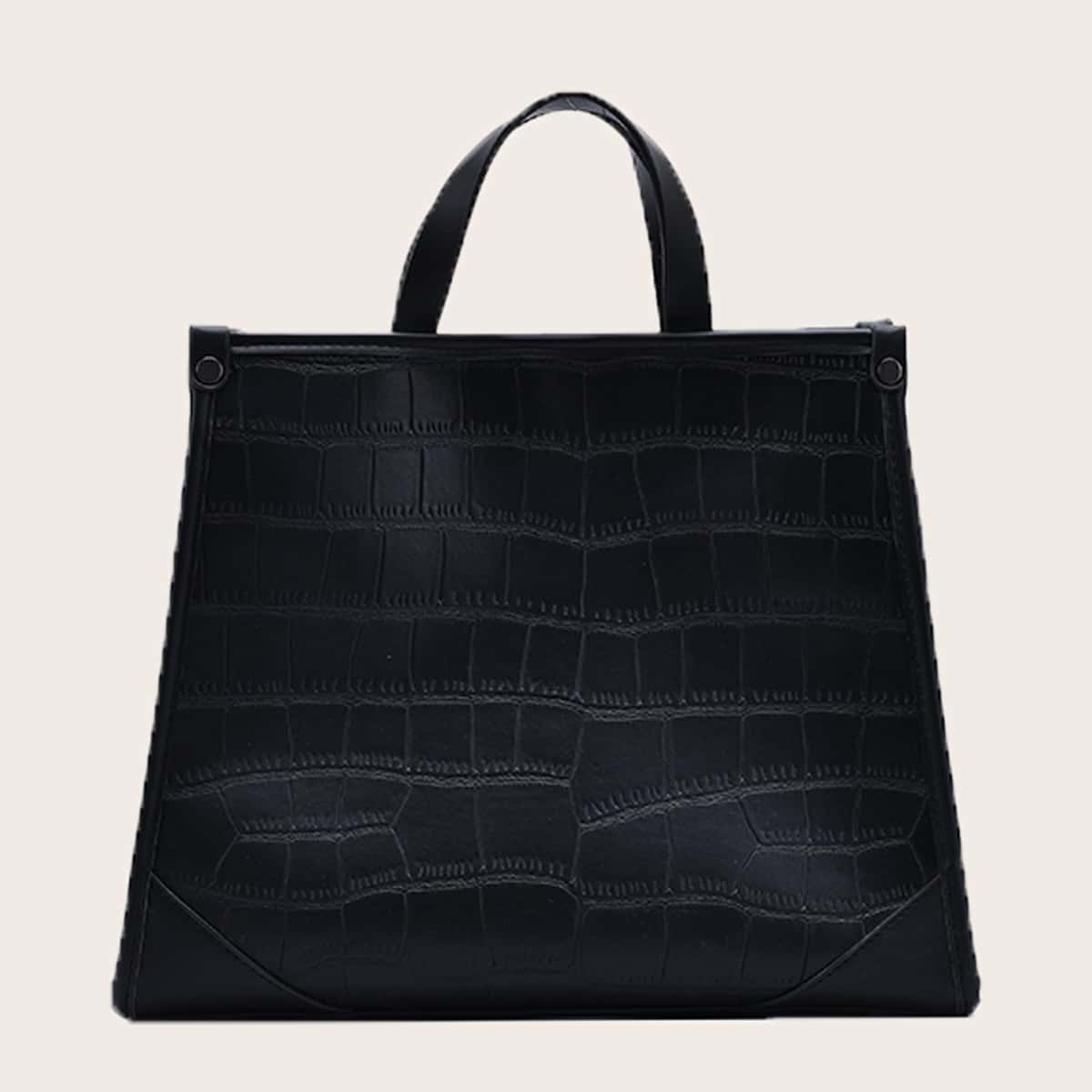 

Croc Embossed Large Capacity Tote Bag, Black