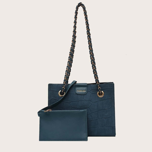 

Crocodile Chain Shoulder Bag With Purse, Blue