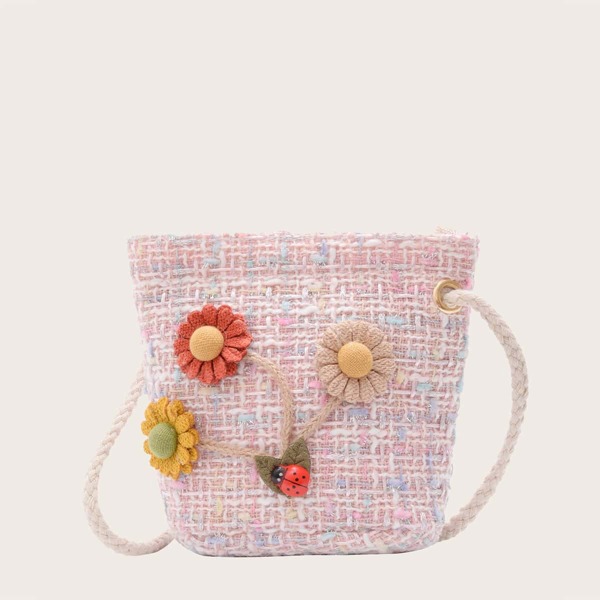

Girls Flower Appliques Tweed Crossbody Bag, Pink