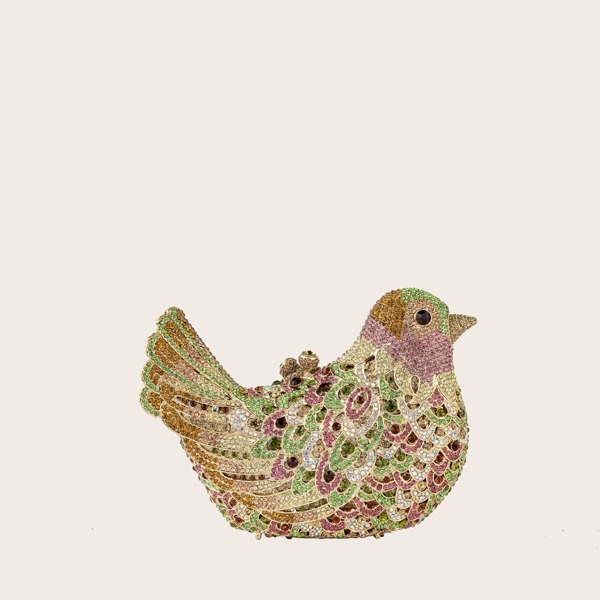 

Bird Shaped Rhinestone Decor Clutch Bag, Multicolor