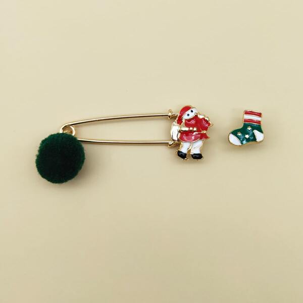 

2pcs Christmas Santa Claus Design Brooch, Gold