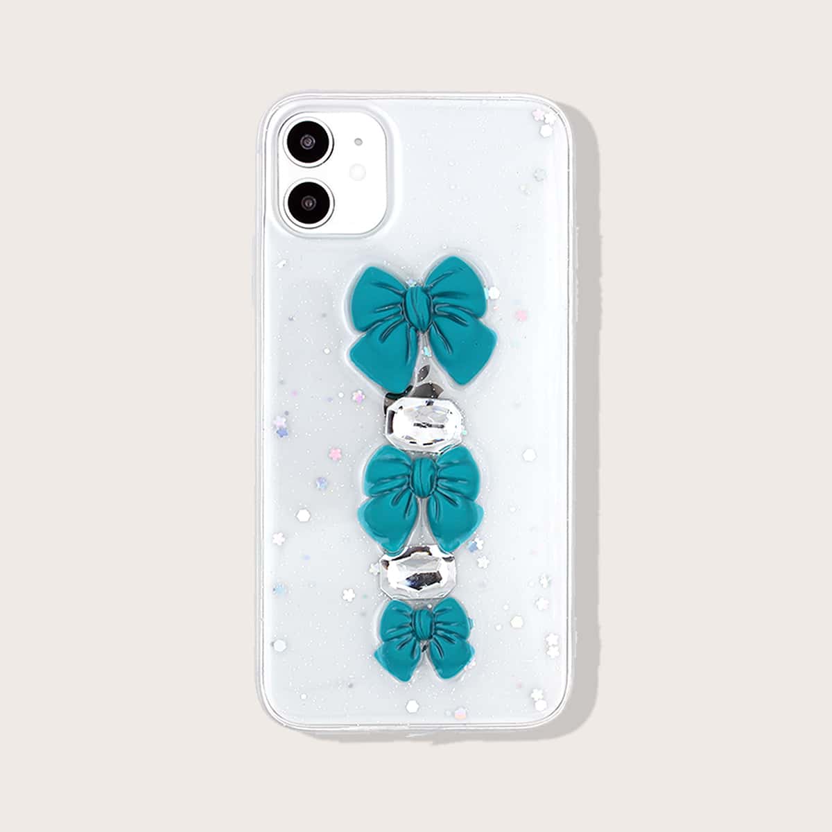 

1pc Rhinestone & Bow Decor iPhone Case, Blue clear