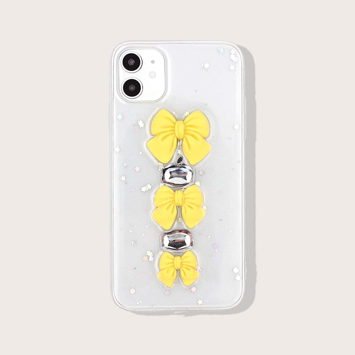 

1pc Rhinestone & Bow Decor iPhone Case, Yellow clear
