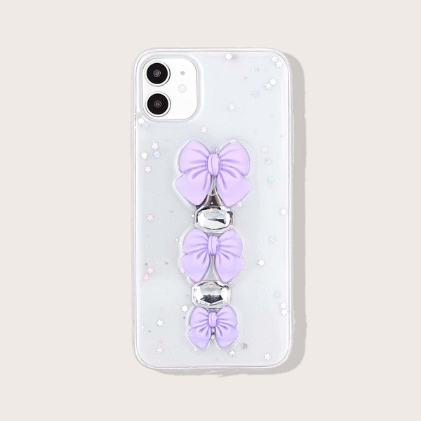 

1pc Rhinestone & Bow Decor iPhone Case, Purple clear