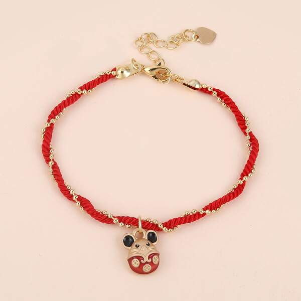 

Girls Mouse Charm String Bracelet, Red