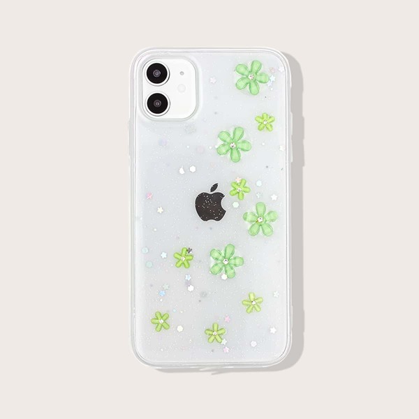 

1pc Flower Decor iPhone Case, Green