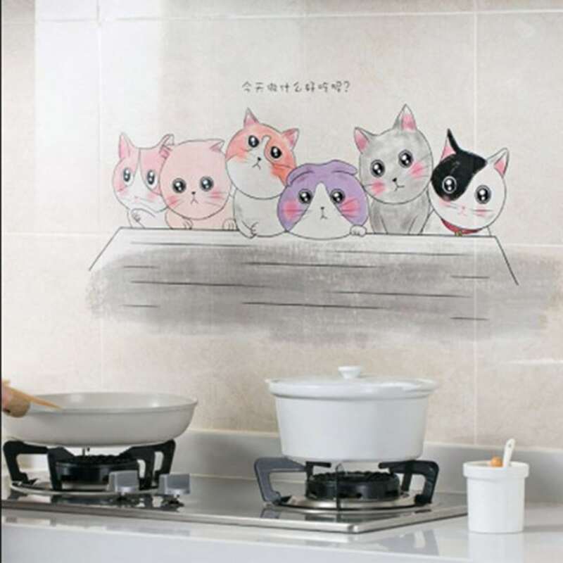 

Cartoon Cat Print Oil-proof Wall Sticker, Clear