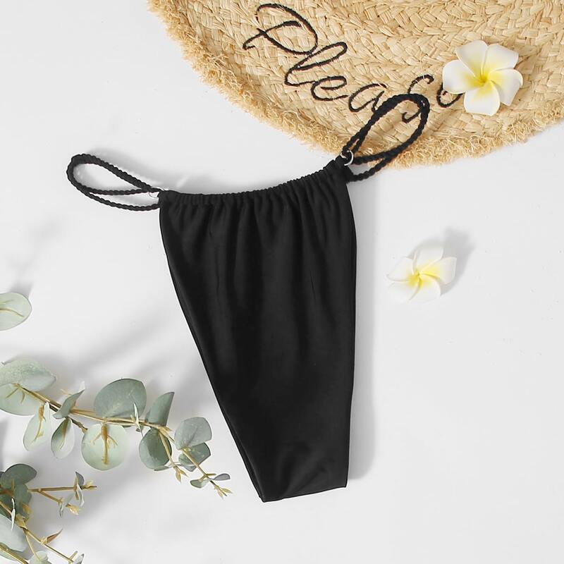 

Solid Thong Bikini Bottom, Black