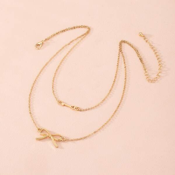 

Bow Decor Layered Necklace, Gold