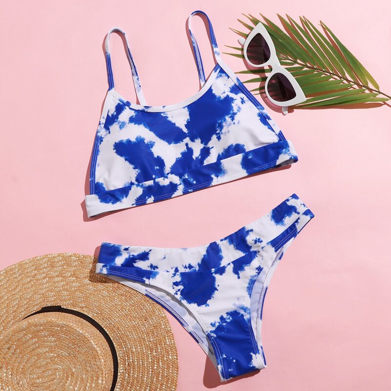 

Tie Dye Cami Bikini Swimsuit, Blue and white