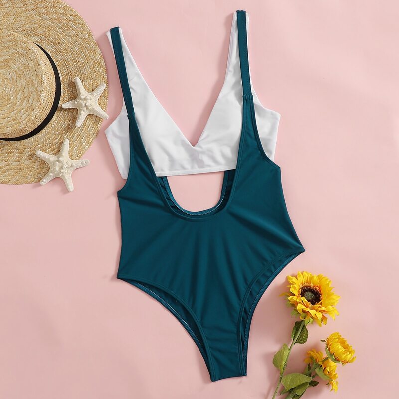

Two Tone Suspender Bikini Swimsuit, Multicolor