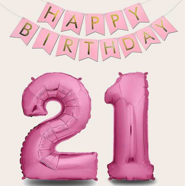 

2pcs Number Shaped Balloon & 1pc Pull Flag, Hot pink
