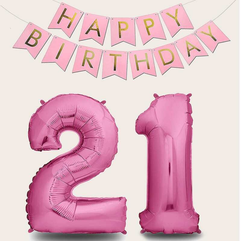 

2pcs Number Shaped Balloon & 1pc Pull Flag, Hot pink