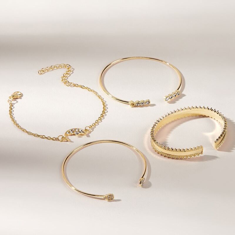 

4pcs Rhinestone Cuff Bracelet, Gold