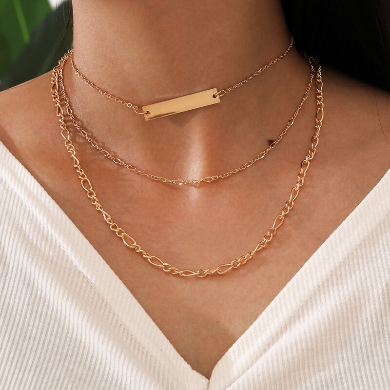 

Bar Layered Chain Necklace, Gold