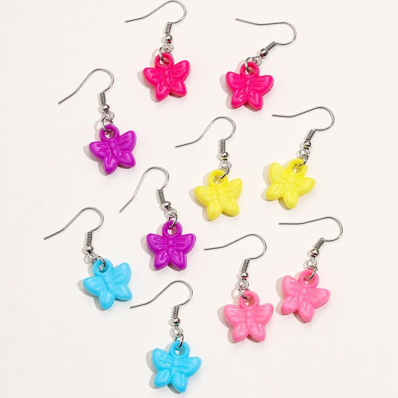 

5pairs Butterfly Drop Earrings, Multicolor