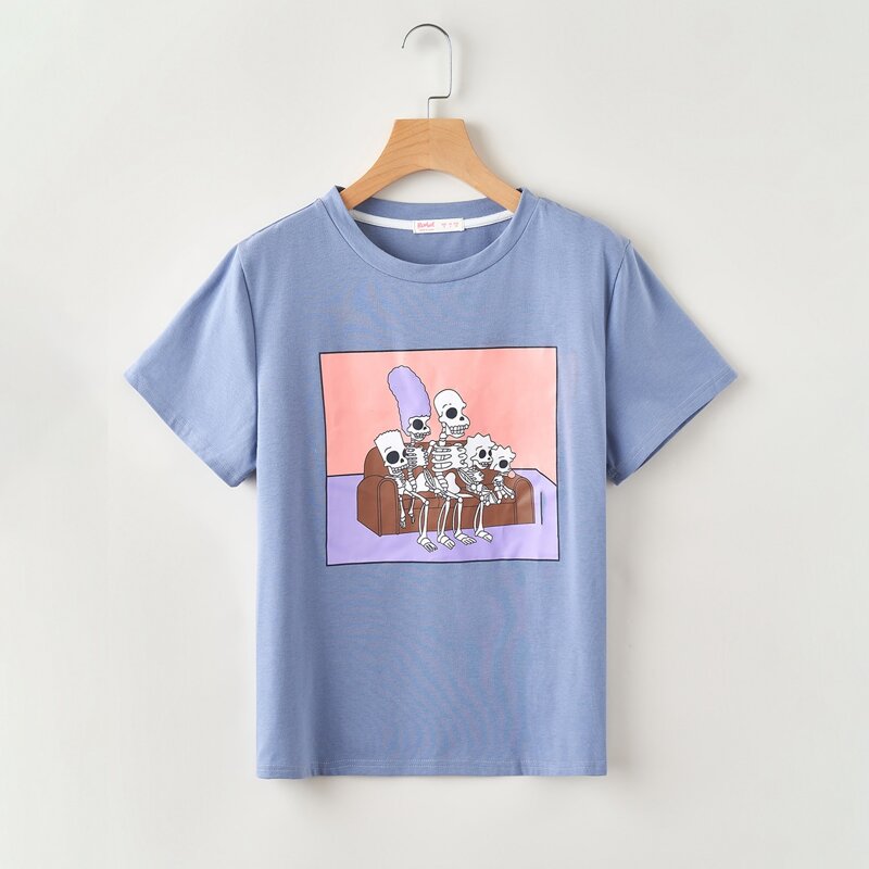Skeleton Graphic Tee, Dusty blue