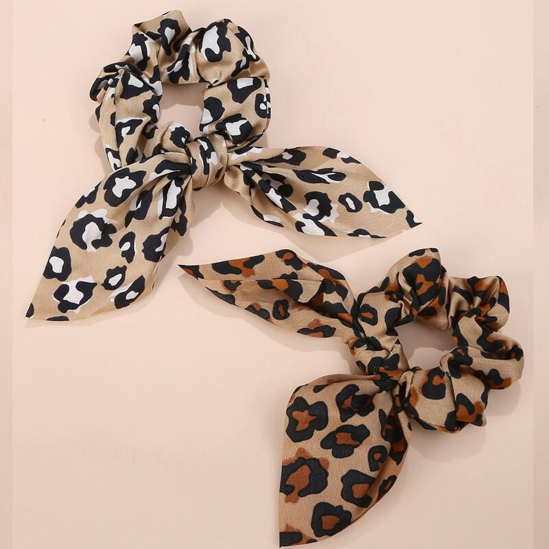 

2pcs Leopard Bow Decor Scrunchie, Multicolor