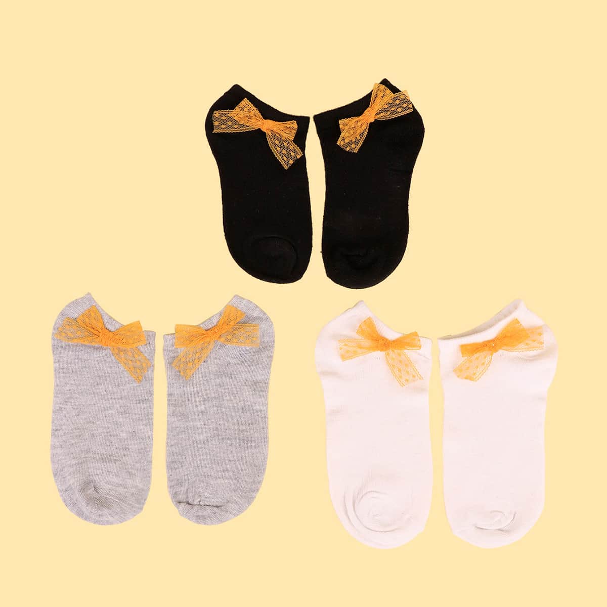 

3pairs Lace Bow Decor Socks, Multicolor