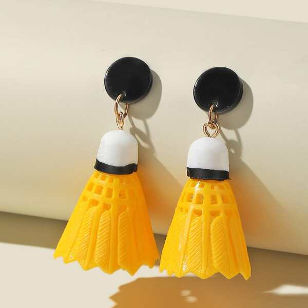 

3D Badminton Decor Drop Earrings, Yellow