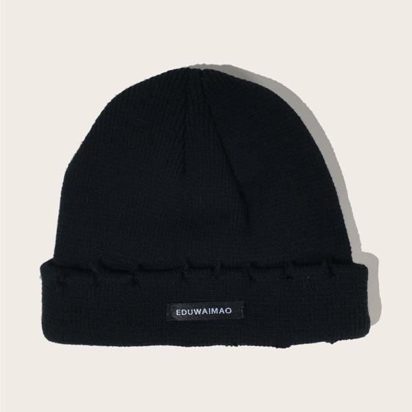 

Men Patched Knit Beanie, Black