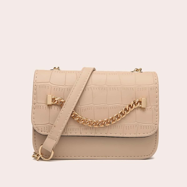 

Chain Decor Flap Crossbody Bag, Apricot