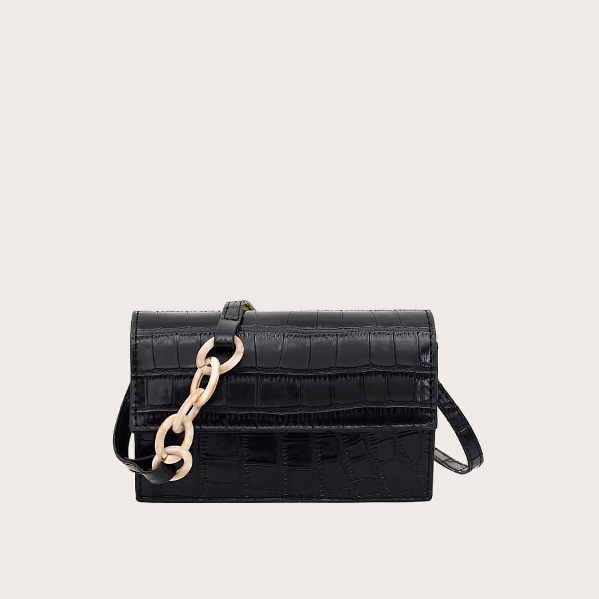

Croc Embossed Flap Crossbody Bag, Black