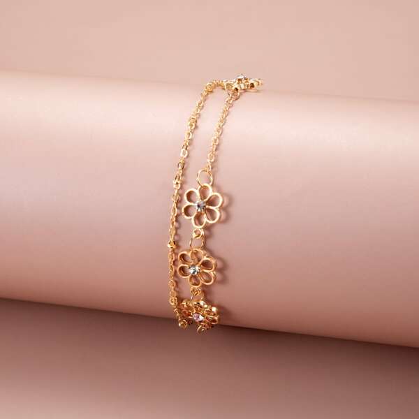 

Flower Decor Chain Bracelet, Gold