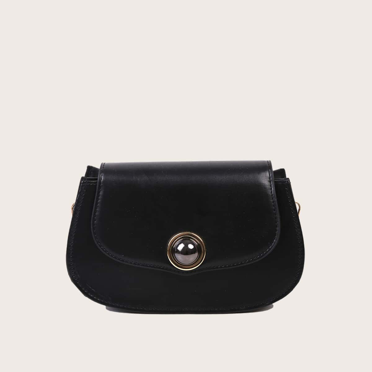 

Solid Chain Saddle Bag, Black