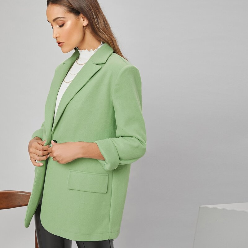 

Notch Collar Flap Detail Coat, Green
