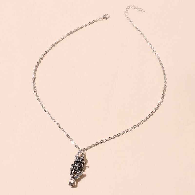 

Skeleton Pendant Necklace, Silver