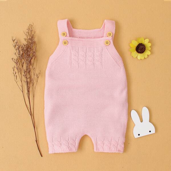 

Baby Girl Solid Cable Knit Romper, Baby pink