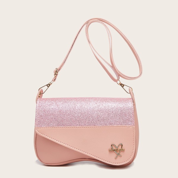 

Glitter Detail Asymmetrical Flap Crossbody Bag, Pink