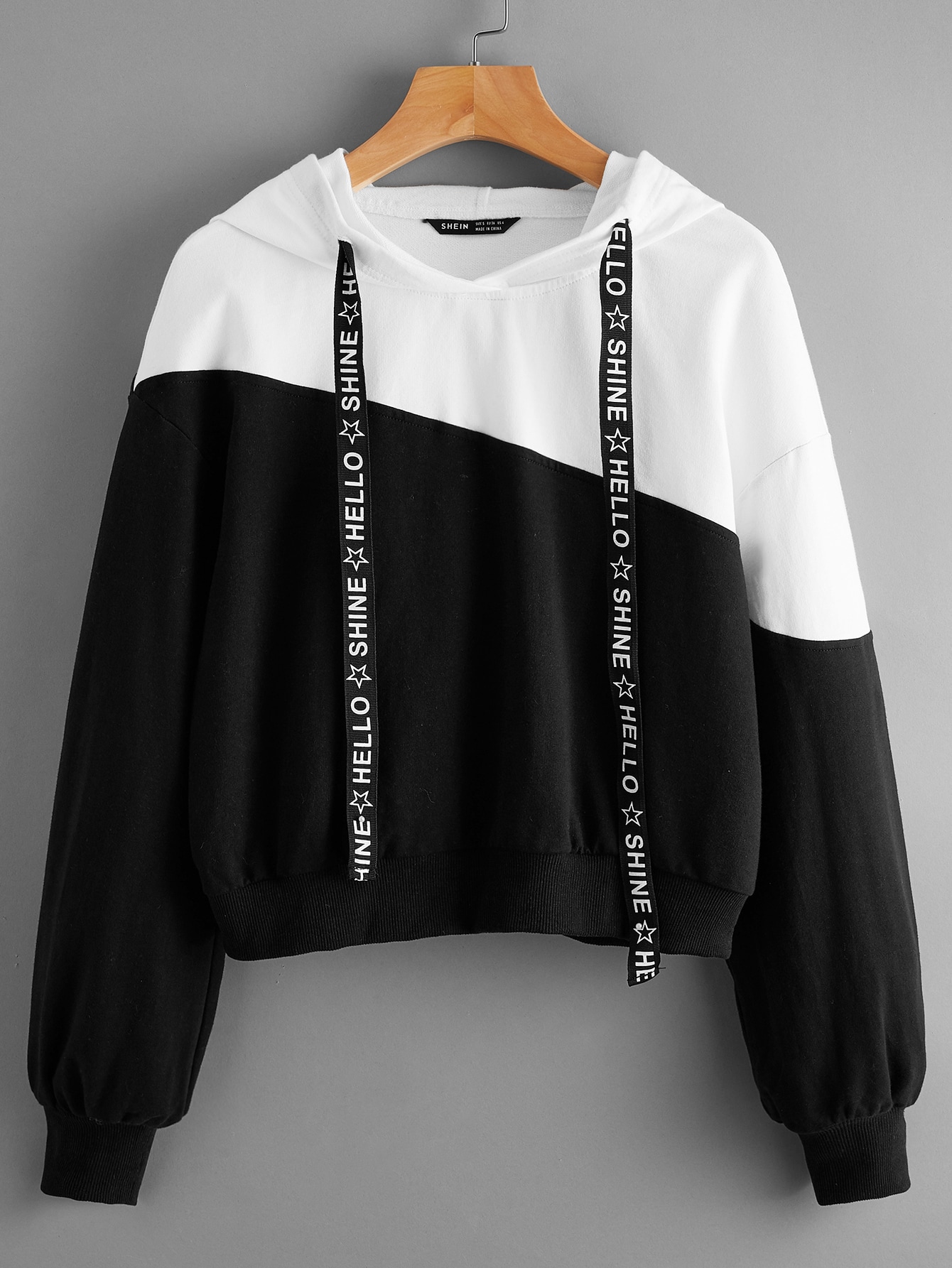 Two Tone Letter Tape Drawstring Hoodie thumbnail