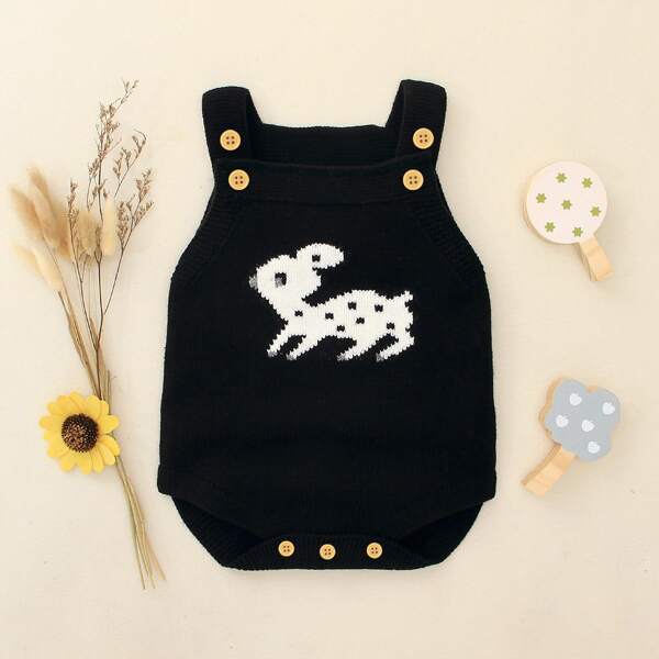 

Baby Boy Deer Graphic Knit Cami Bodysuit, Black
