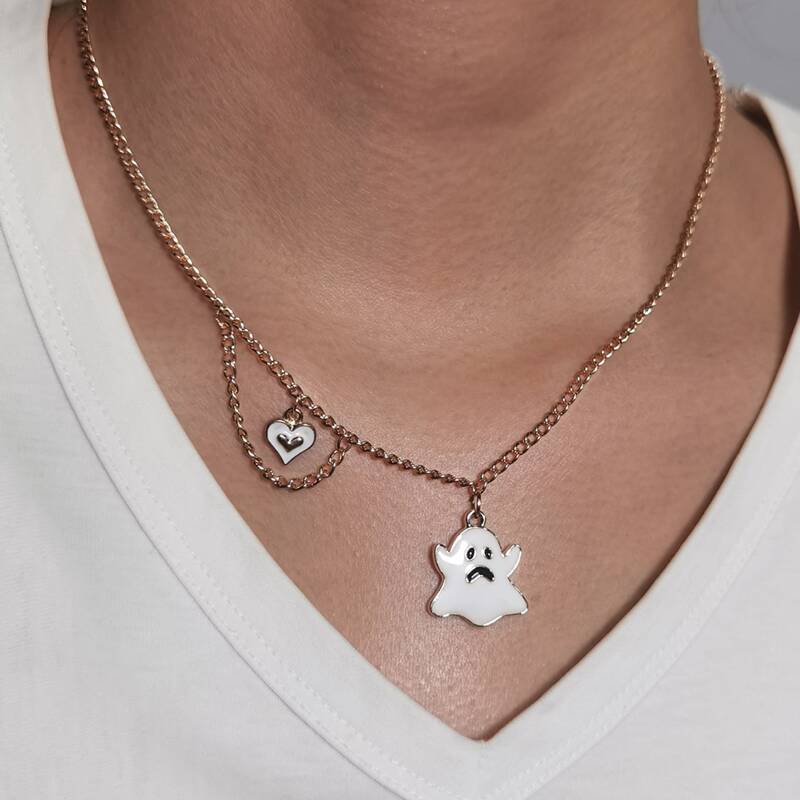 

Cartoon Ghost Pendant Necklace, White