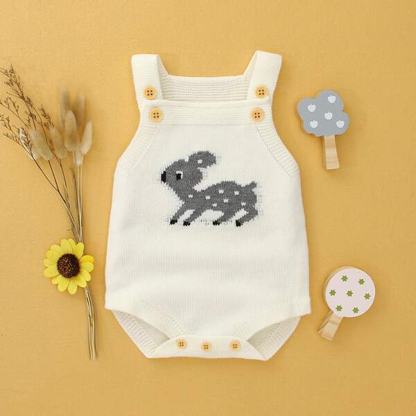 

Baby Boy Deer Graphic Knit Cami Bodysuit, White