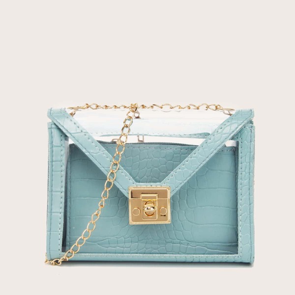 

2 In 1 Croc Embossed Crossbody Bag, Blue