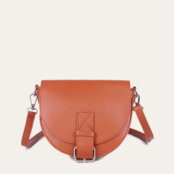 

Buckle Decor Saddle Bag, Brown
