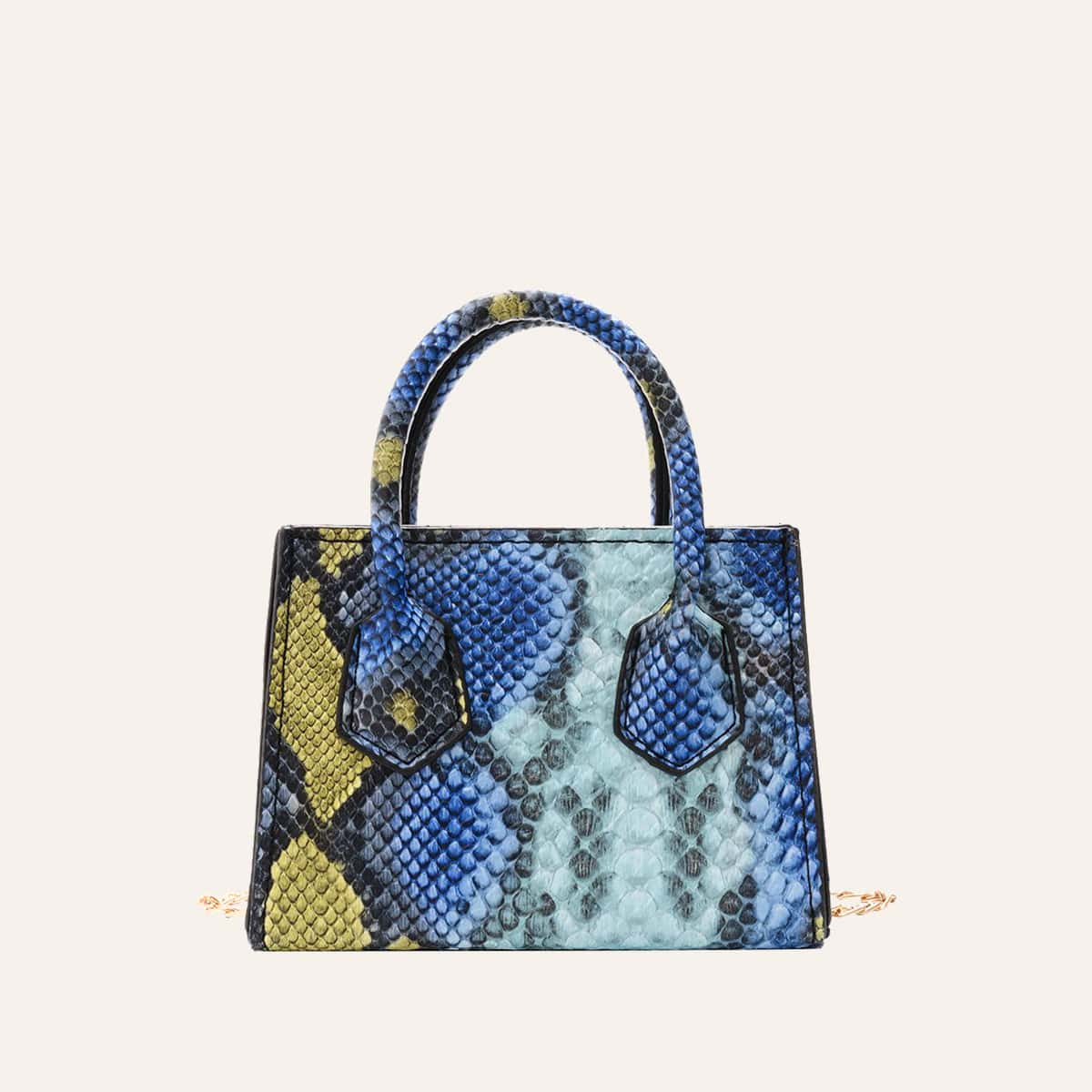 

Snake Skin Chain Satchel Bag, Multicolor