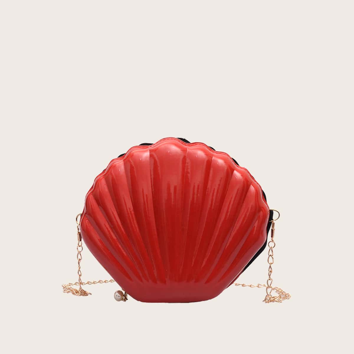 

Shell Shaped Chain Crossbody Bag, Red