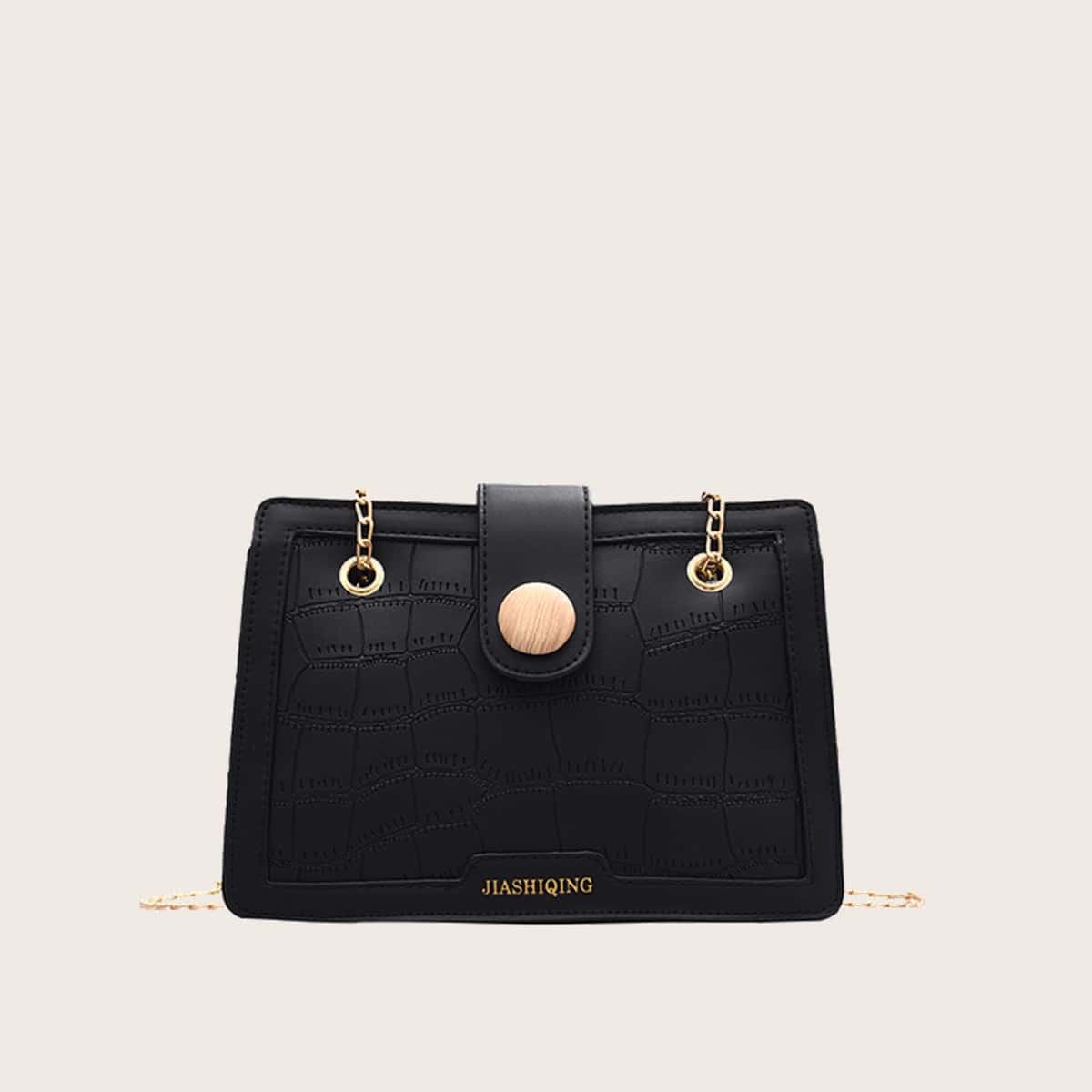 

Croc Embossed Chain Crossbody Bag, Black