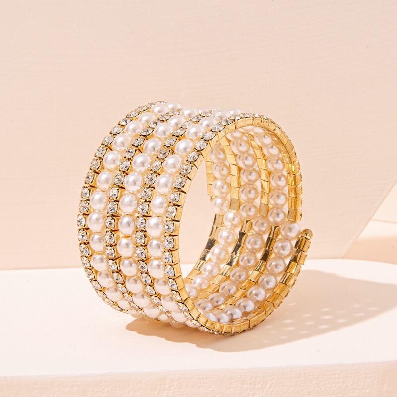 

Faux Pearl & Rhinestone Decor Bracelet, Gold