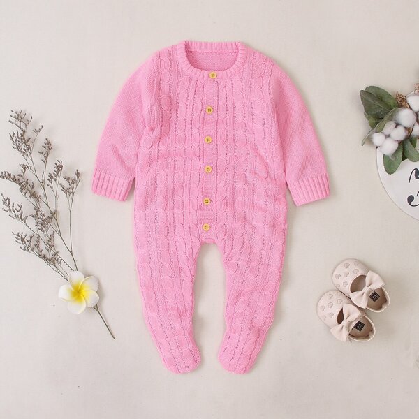 

Baby Boy Button Front Cable Knit Jumpsuit, Baby pink