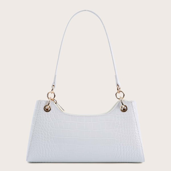 

Croc Embossed Baguette Bag, White