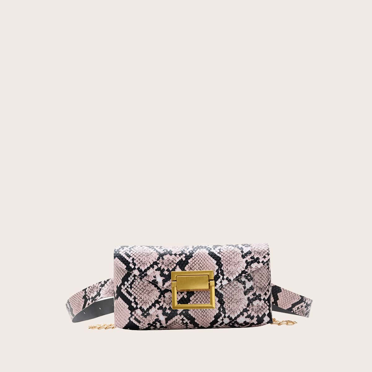 

Snakeskin Print Belt Bag, Pink